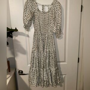 Ivy City Co Midi Puff Sleeve Dress in Blue